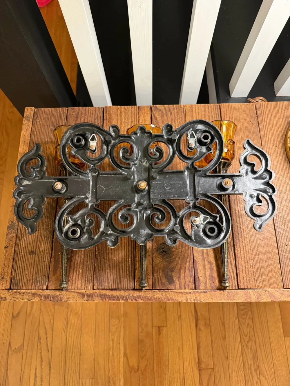 Vintage BOHO Gothic Farmhouse Amber Glass Triple Candle Wall Sconce